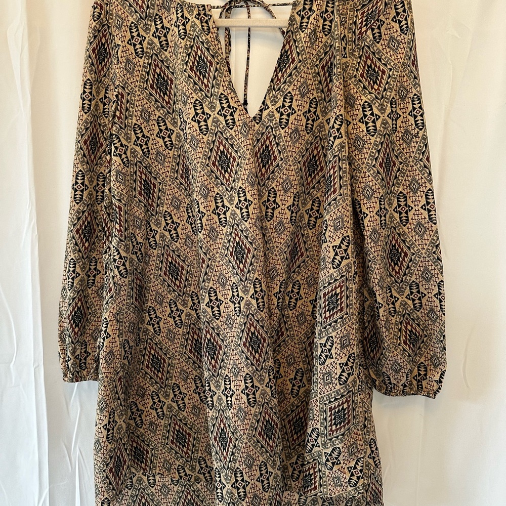 Amuse Society Patterned Mini Dress - Black and Tan